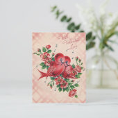Vintage Valentine Love Birds Card Feiertagspostkarte (Stehend Vorderseite)