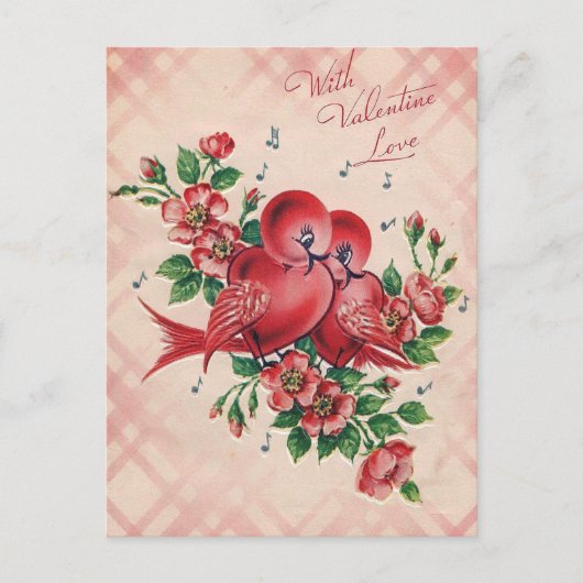 Vintage Valentine Love Birds Card Feiertagspostkarte (Vorderseite)