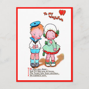 Vintage Valentine Niedlich Girl & Boy mit Herz Postkarte