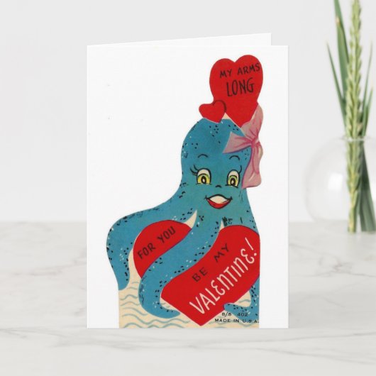 Vintage Valentine Octopus Feiertagskarte (Vorderseite)