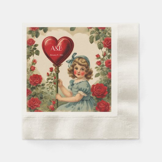Vintage Valentine - personalisiert Serviette (Vorderseite)