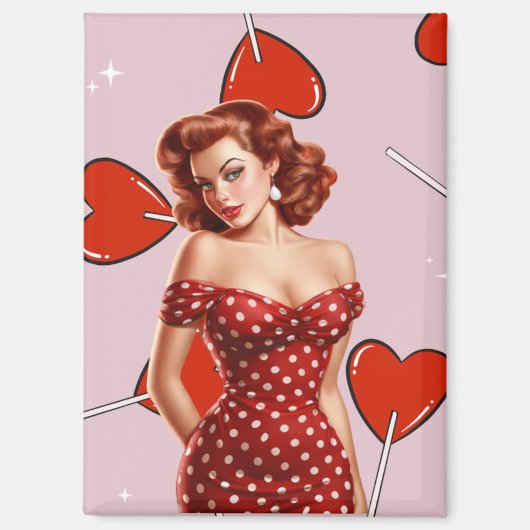 Vintage Valentine Pin-Up Girl Art Magnet (Vorderseite)