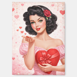 Vintage Valentine Pin-Up Girl Blowing a Kiss  Magnet