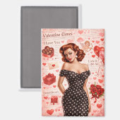 Vintage Valentine Pin-Up Girl Magnet (Vorderseite/Rückseite)
