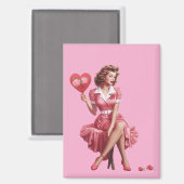 Vintage Valentine Pin-Up Girl Postcard Magnet (Vorderseite/Rückseite)