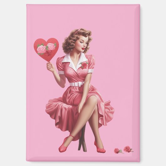 Vintage Valentine Pin-Up Girl Postcard Magnet (Vorderseite)