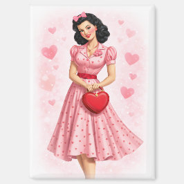Vintage Valentine Pin-Up Girl with Heart Purse Magnet