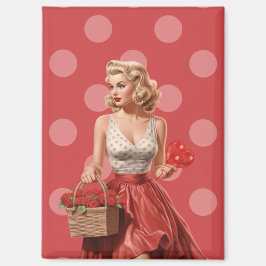 Vintage Valentine Pin-Up Girl with Roses Magnet