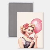 Vintage Valentine Pin-Up Magnet – Sweetheart Sally (Vorderseite/Rückseite)