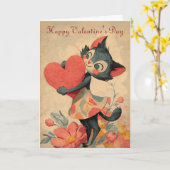 Vintage Valentine`s Day Cat With Heart Karte (Gelbe Blume)
