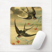 Vintage Valentine-Scheunen-Schwalben mit Herzen Mousepad (Mit Mouse)