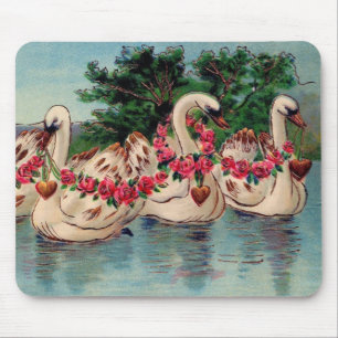 Vintage Valentine Swans Mousepad