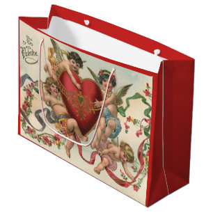 Vintage Valentine, Viktorianische Engel Cherubs He Große Geschenktüte