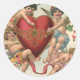 Vintage Valentine, Viktorianische Engel Cherubs He Runder Aufkleber