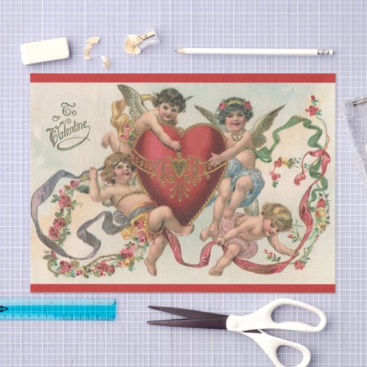 Vintage Valentine, Viktorianische Engel Cherubs He Seidenpapier (Handwerk)