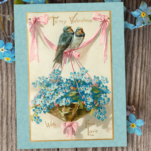 Vintage Valentine-Vögel und vergessen Sie mich Not Feiertagspostkarte