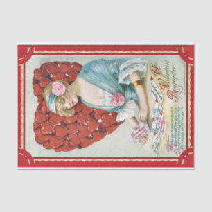 Vintage Valentine Young Woman mit Liebe Letters Seidenpapier