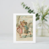 Vintage Valentine zwei Kinder küssen Feiertagspostkarte (Stehend Vorderseite)