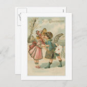 Vintage Valentine zwei Kinder küssen Feiertagspostkarte (Vorne/Hinten)