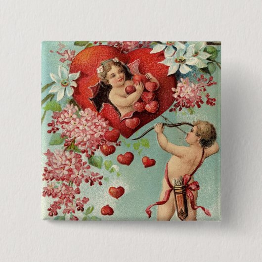 Vintage Valentinenkerne und Herz Button (Vorderseite)