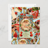 Vintage Valentinerkollage Feiertagspostkarte (Vorne/Hinten)