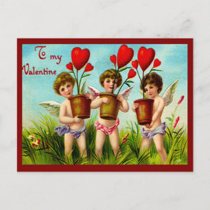 Vintage Valentinerkupiden, die Pflanze des roten H Feiertagspostkarte
