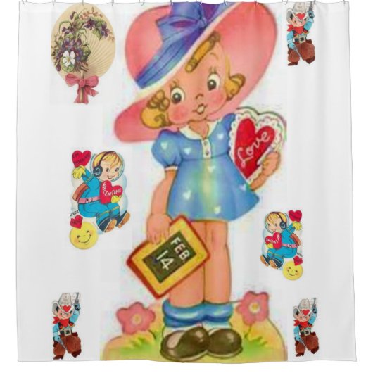 Vintage Valentinerrot-weißer Duschvorhang (Vorderseite)