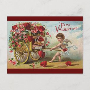 Vintage Valentines Day Angel, Cart of Love Hearts Feiertagspostkarte