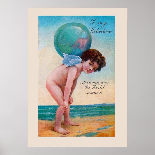 Vintage Valentine's Day Cupid Holding Globe Poster (Vorne)