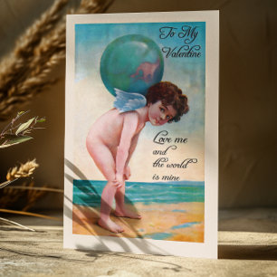 Vintage Valentine's Day Cupid Holding Globe Poster
