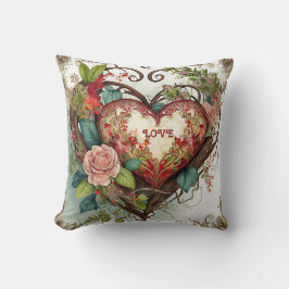 Vintage Valentine's Day Love Heart Floral Pillow Kissen