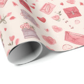 Vintage Valentine's Day Pink Roses Letters Geschenkpapier (Rolleneckpunkt)