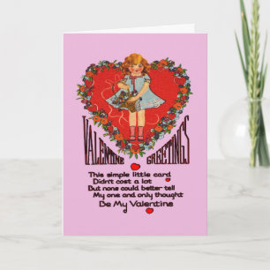 Vintage Valentines Herzklopfen und Girl Card Feiertagskarte