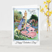 Vintage Valentinierin Lady & Man im Garten Karte (Gelbe Blume)