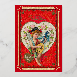 Vintage-Valentins-Cupid-Kunst Musical Folien Feiertagskarte