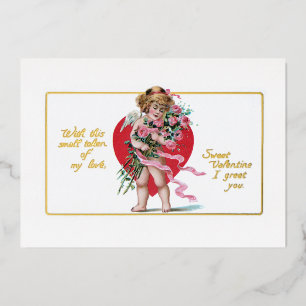 Vintage Valentins-Cupid mit Herz und Rosen Folien Feiertagskarte