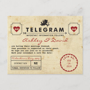 Vintage-Valentins-Telegrammkarte Termin merken Save The Date