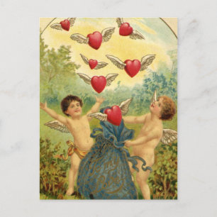 Vintage-Valentinscherubs und Herzen Feiertagspostkarte