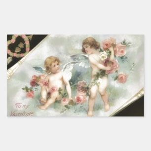 Vintage-Valentinsengel Rechteckiger Aufkleber
