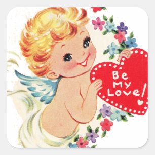 Vintage Valentinsgruß Cherub Engel Sei meine Liebe Quadratischer Aufkleber