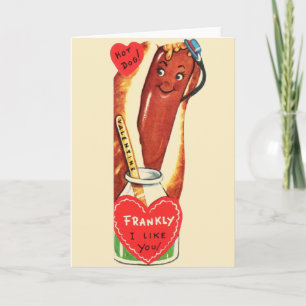 Vintage-Valentinsgrußkarte für Hot Dogs Feiertagskarte