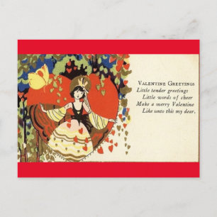 Vintage Valentinsgrußkarte Mädchen im Herzen aus d Postkarte