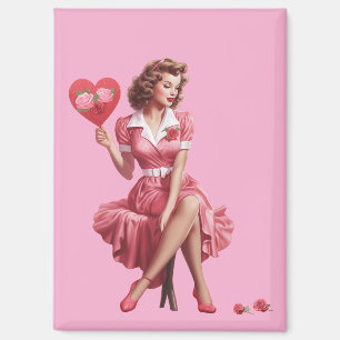 Vintage-Valentinsgrußkarte mit Pin-Up-Girl Magnet