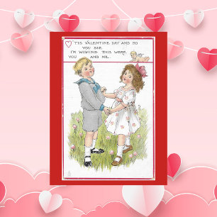 Vintage Valentinstag 1915 tanzender Junge und Mädc Feiertagspostkarte