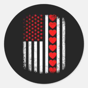 Vintage Valentinstag amerikanische Flagge Herzen H Runder Aufkleber