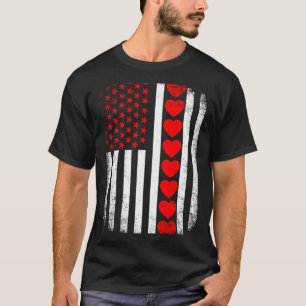 Vintage Valentinstag amerikanische Flagge Herzen H T-Shirt
