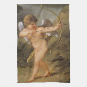 Vintage Valentinstag, Amor mit Bogen und Pfeil Geschirrtuch
