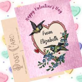 Vintage Valentinstag-Card-Bird-Blume Herz Feiertagspostkarte