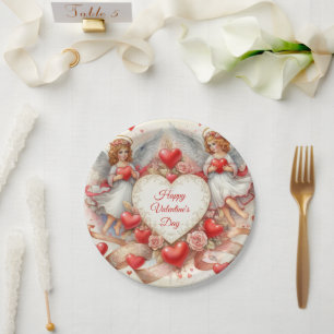 Vintage Valentinstag Cherub Engel  Pappteller