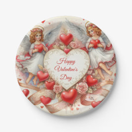 Vintage Valentinstag Cherub Engel  Pappteller